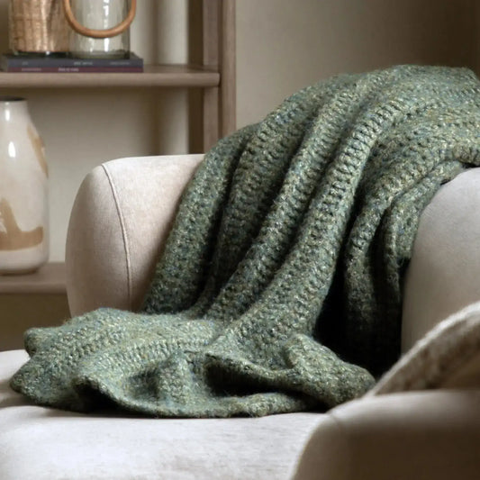 Khaki Melange Style Knitted Throw - The Farthing