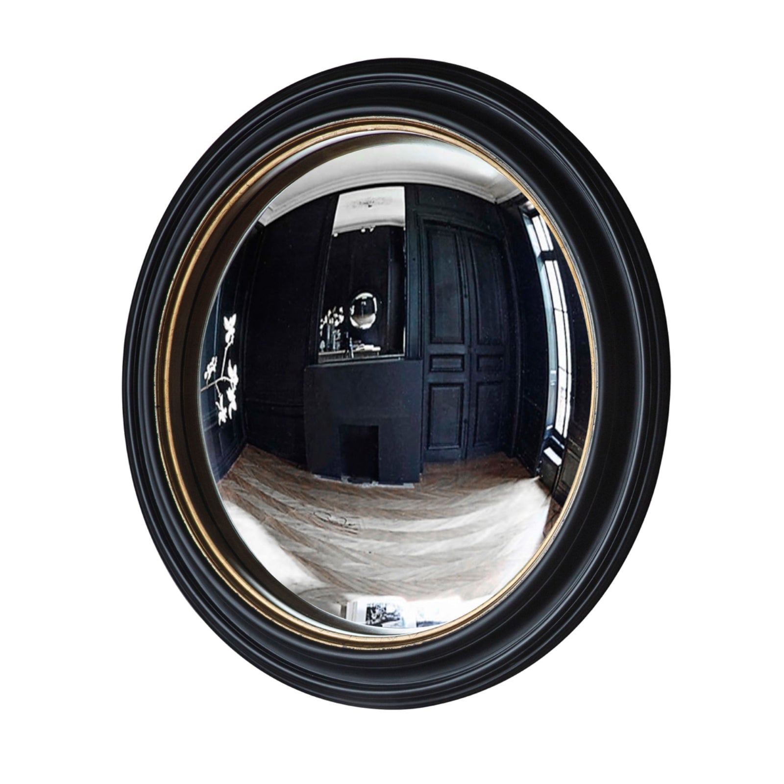 Large Black & Gold Round Convex Mirror - The Farthing