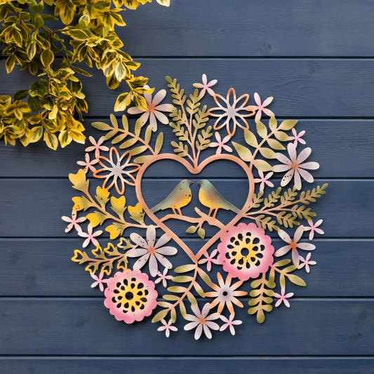 Large Colourful Love Birds Garden Wall Art - The Farthing