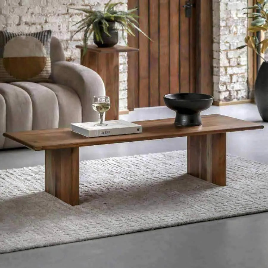 Long Rectangular Rich Acacia Wood Coffee Table