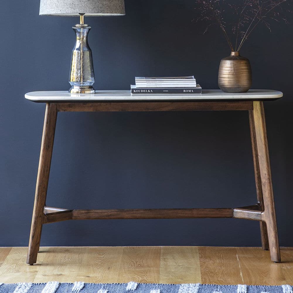Marble Topped Dark Wood Console Table - The Farthing