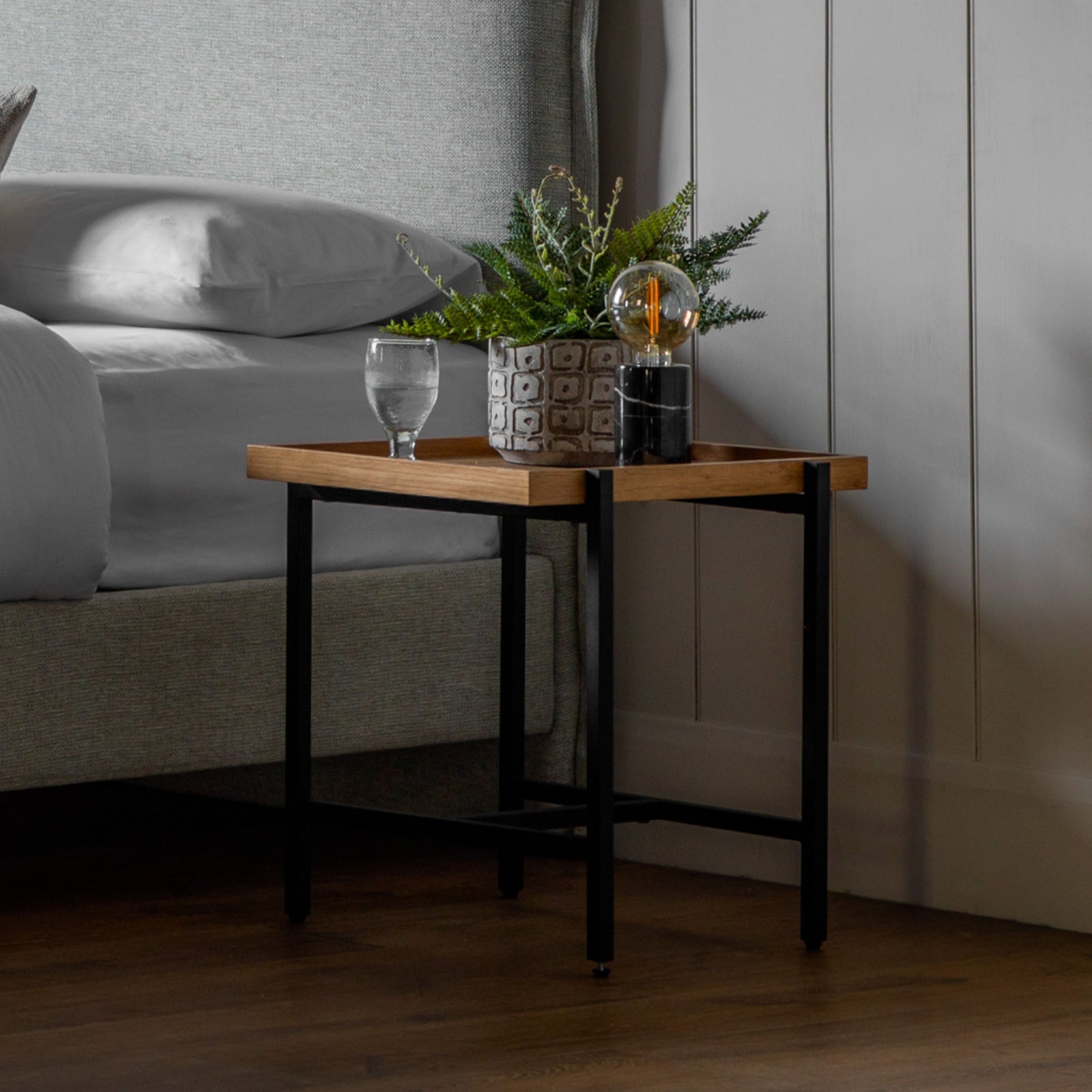 Metal and Lipped Wood Topped Square Side Table - The Farthing