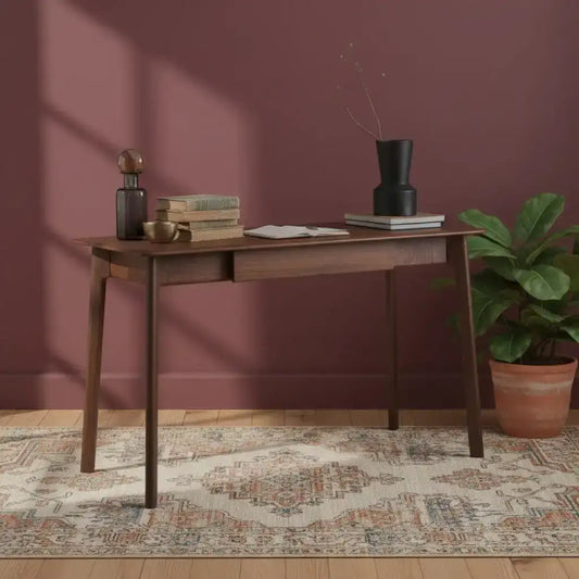 Mid-Century Design Walnut Single Drawer Desk - The Farthing