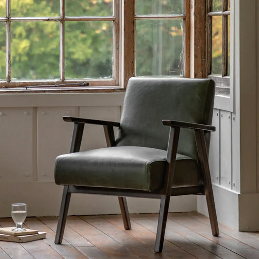 Mid Century Green Leather Chair - The Farthing
