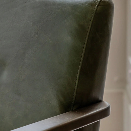 Mid Century Green Leather Chair - The Farthing