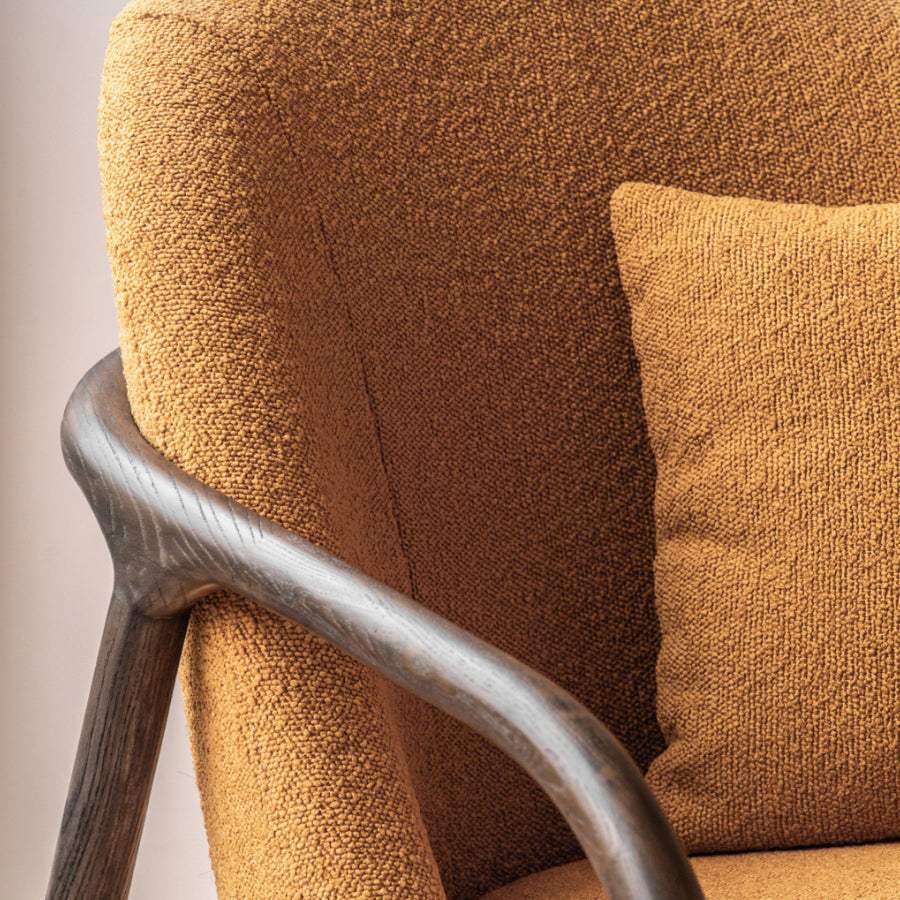 Mid-Century inspired Ochre Fabric Wood Arm Chair - The Farthing