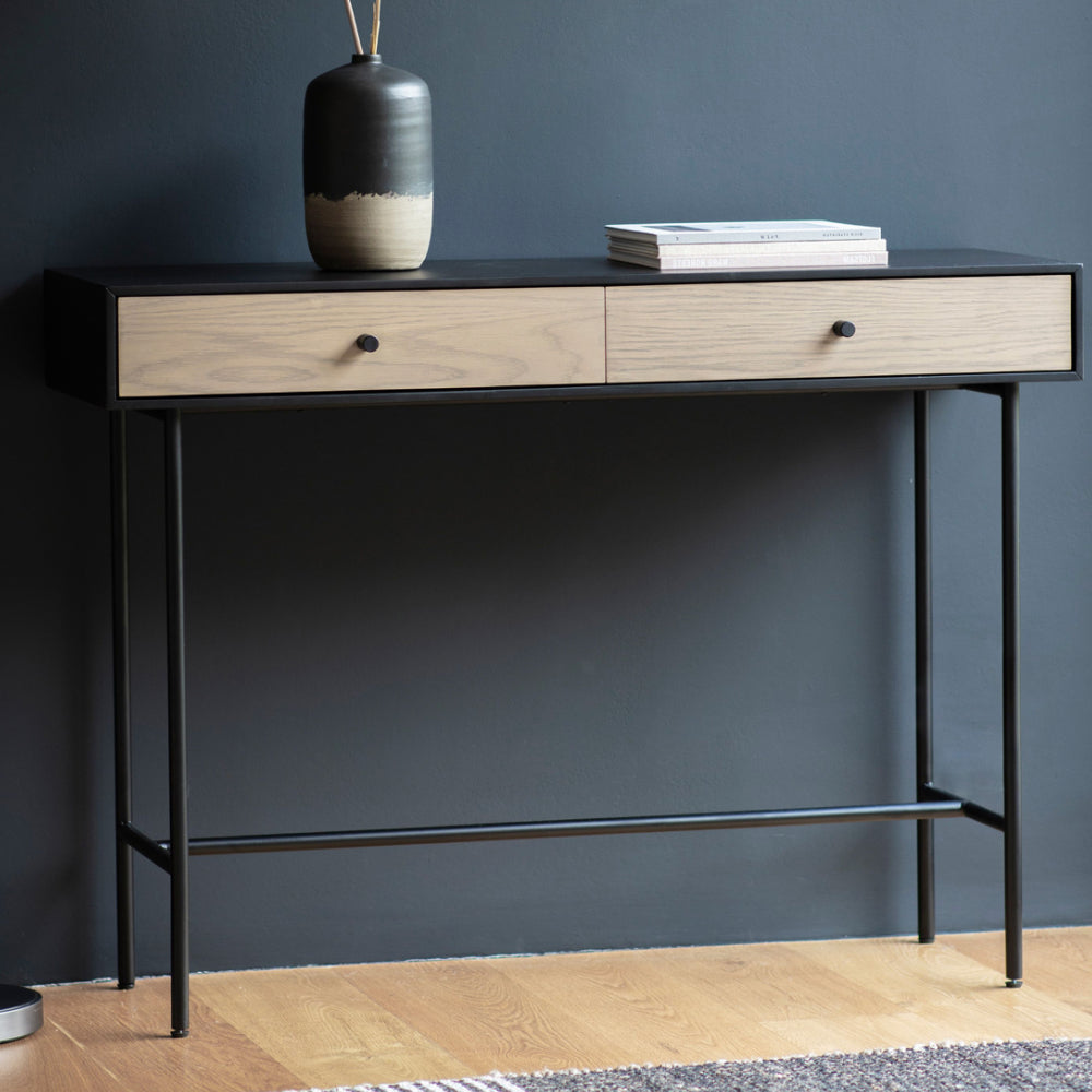 Modern 2 Drawer Black & Wood Console Table - The Farthing