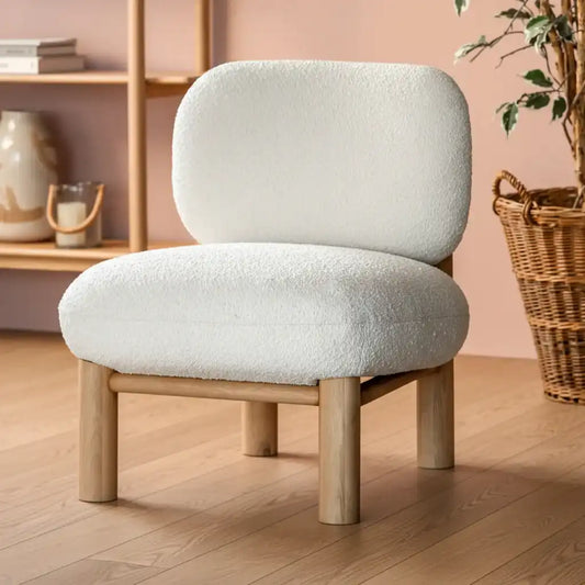 Modern Lounge Chair with Vanilla Boucle Fabric - The Farthing