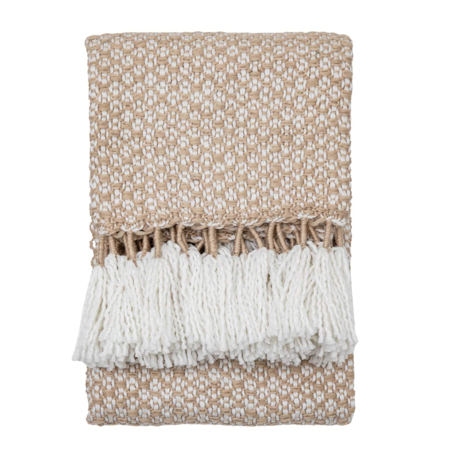 Natural Detailed Woven Throw with Tassels - The Farthing