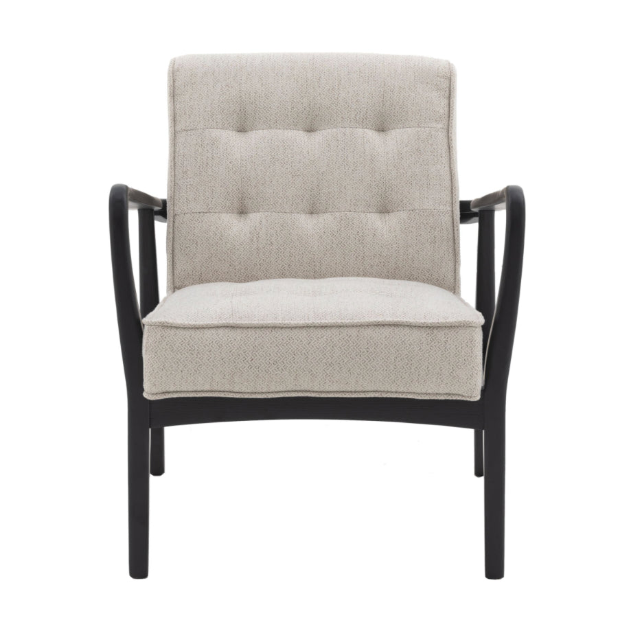 Natural Linen Mid Century Inspired Arm Chair with Dark Oak Frame - The Farthing