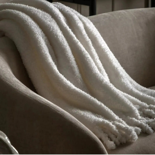 Natural Plain Teddy Throw - The Farthing