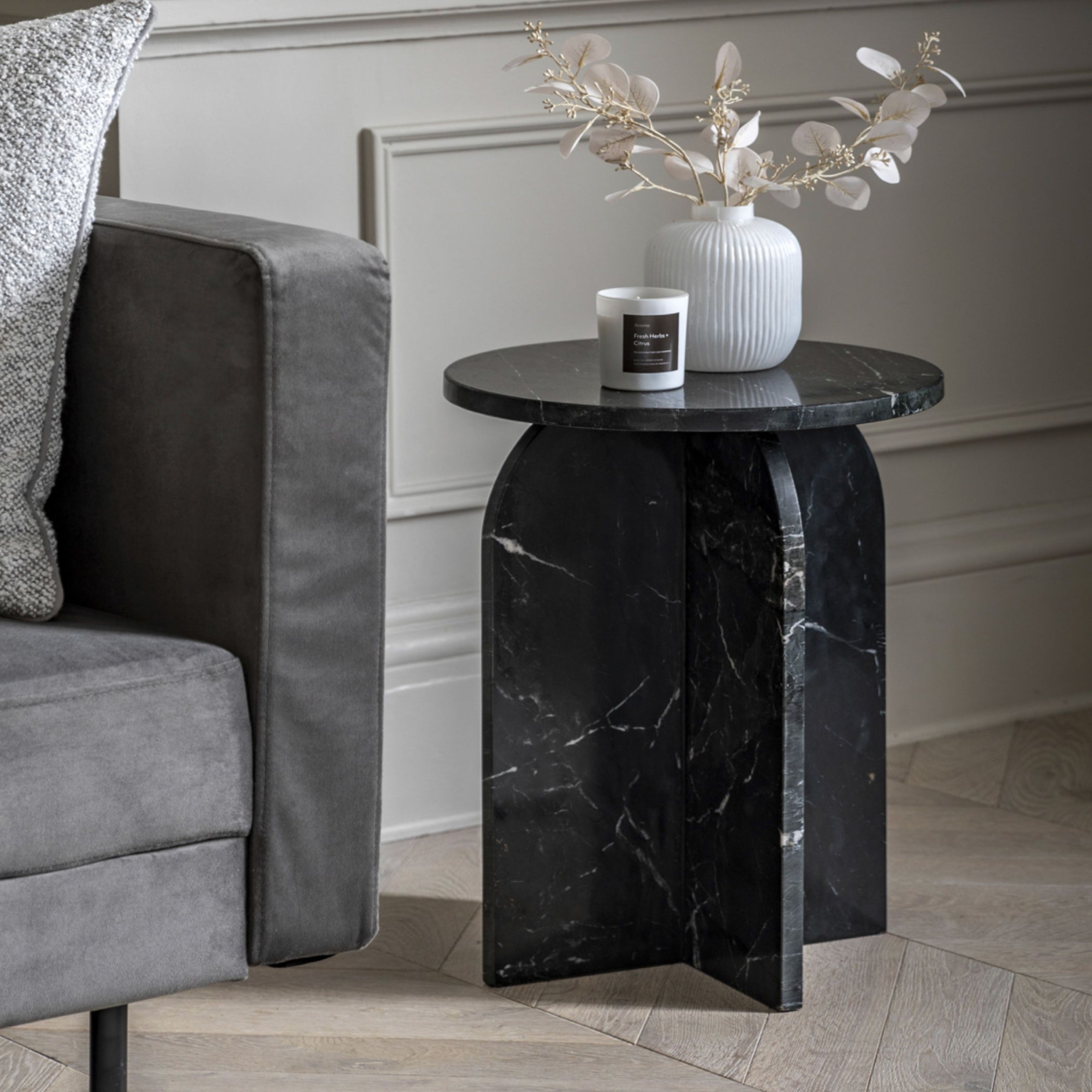 Natural Round Black Marble Side Table - The Farthing