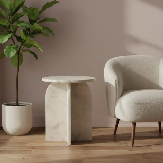 Natural Round White Marble Side Table - The Farthing
