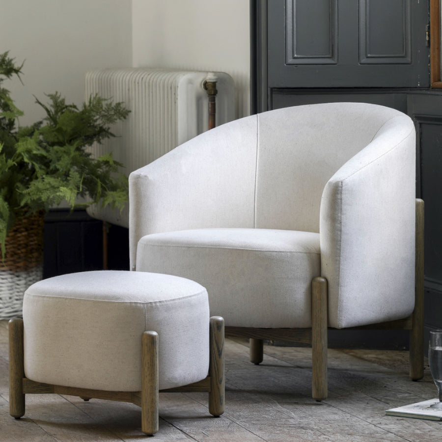 Natural Tone Fabric Armchair with Oak Legs - The Farthing