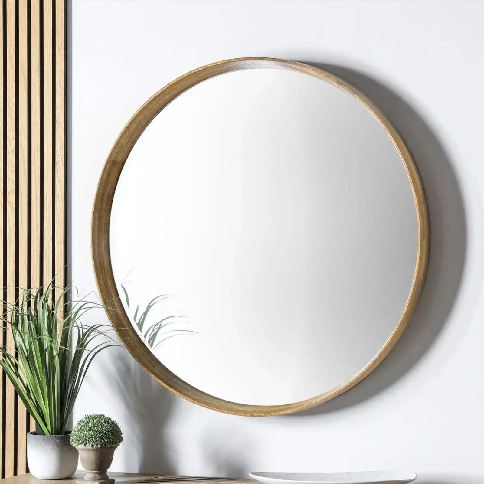 Oak Framed Round Mirror