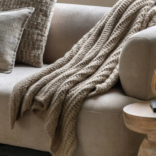 Oatmeal Melange Style Knitted Throw - The Farthing