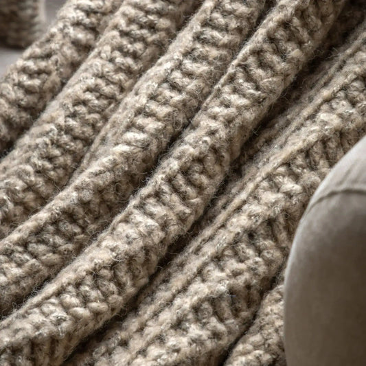 Oatmeal Melange Style Knitted Throw - The Farthing