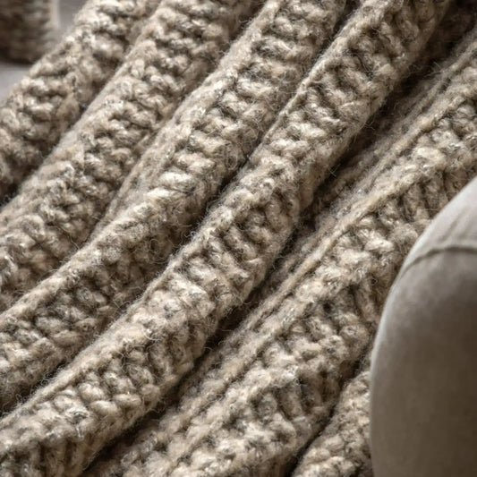 Oatmeal Melange Style Knitted Throw - The Farthing