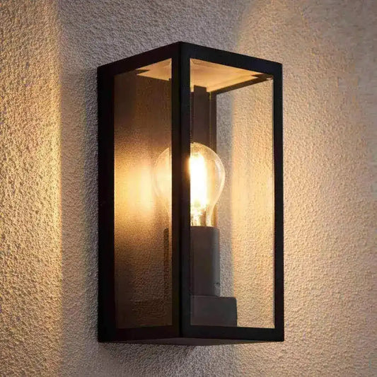 Outdoor Matt Black Box Lantern Wall Light - The Farthing