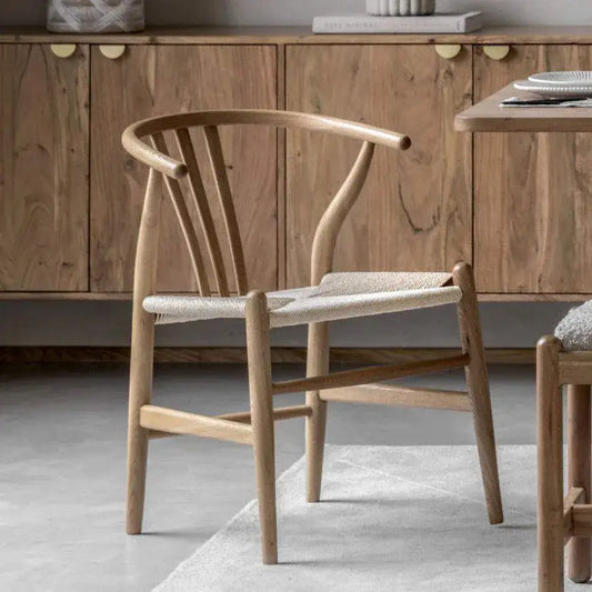 Pair of Bow Backed Natural Elm Wood Dining Chairs - The Farthing