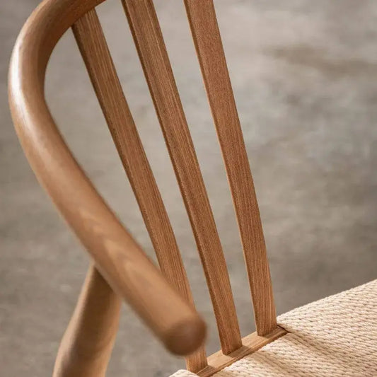 Pair of Bow Backed Natural Elm Wood Dining Chairs - The Farthing