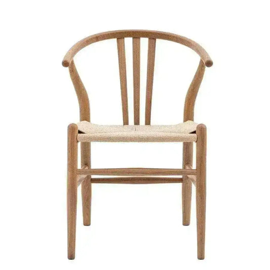 Pair of Bow Backed Natural Elm Wood Dining Chairs - The Farthing