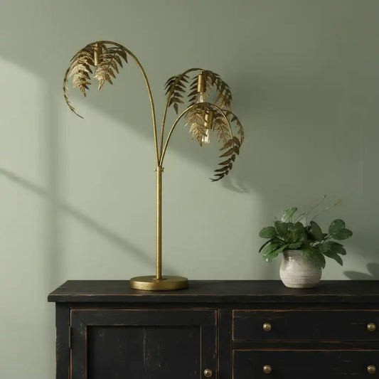 Large Antiqued Gold Palm Lamp