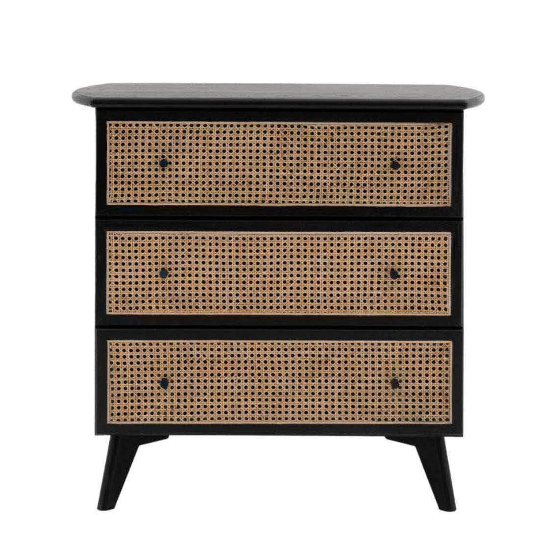 Rattan Fronted Black Art Deco Inspired Chest Of Drawers - The Farthing