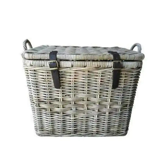 Rectangle Rattan Storage Trunk with Leather Straps - The Farthing