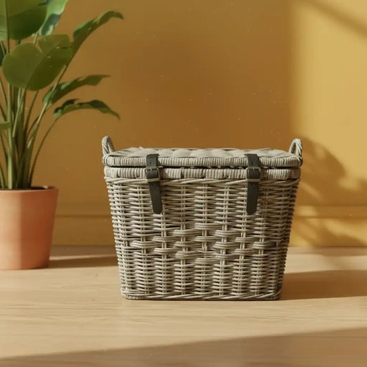 Rectangle Rattan Storage Trunk with Leather Straps