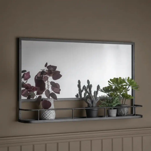 Rectangular Black Metal Shelf Wall Mirror - The Farthing