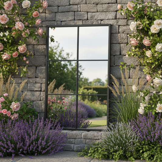 Rectangular Black Outdoor Garden Window Wall Mirror - The Farthing