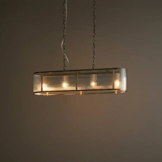 Rectangular Ribbed Glass & Antique Brass Linear Pendant Light - The Farthing