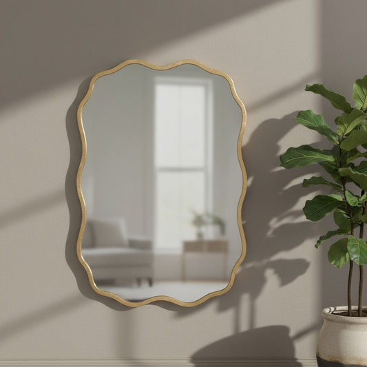 Rectangular Rustic Gold Wavy Edge Wall Mirror