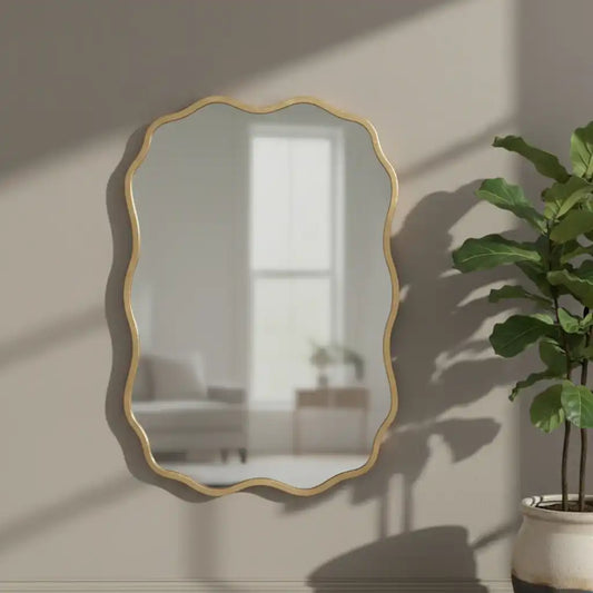 Rectangular Rustic Gold Wavy Edge Wall Mirror