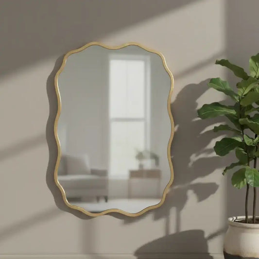 Rectangular Rustic Gold Wavy Edge Wall Mirror