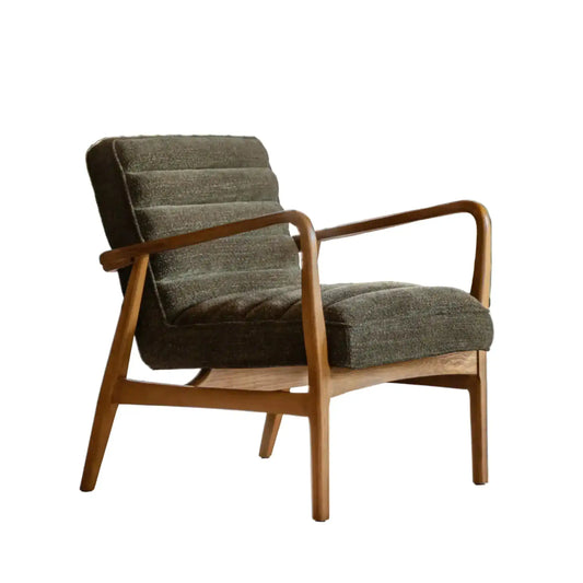 Ribbed Green Boucle Fabric Armchair