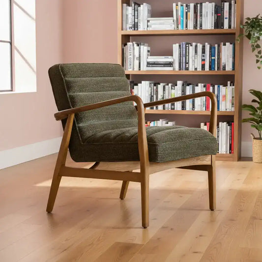 Ribbed Green Boucle Fabric Armchair