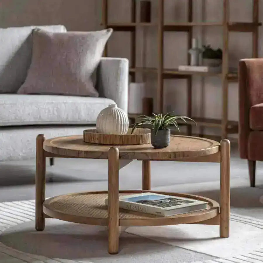 Rich Mango Wood & Cane Shelf Coffee Table