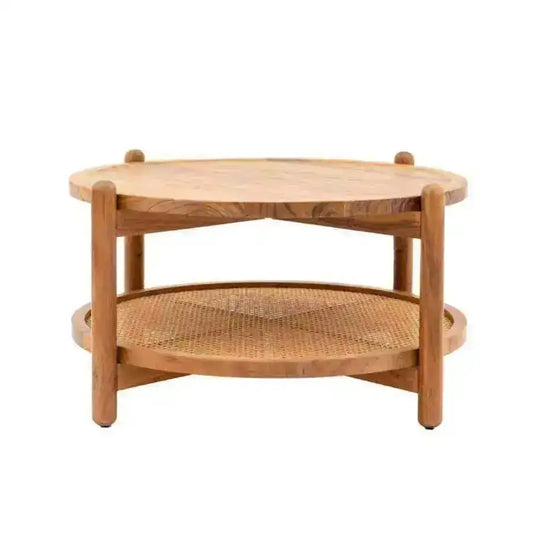 Rich Mango Wood & Cane Shelf Coffee Table - The Farthing