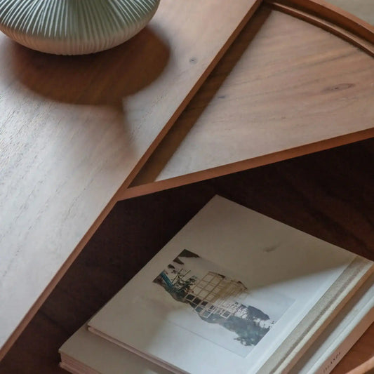 Round Acacia Wood Sliding Top Storage Coffee Table - The Farthing