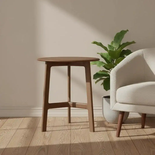 Round Mid Century Styled Walnut Side Table