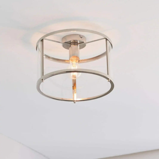 Round Nickel and Glass Ceiling Light - The Farthing