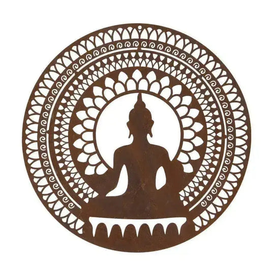 Round Rustic Buddha Metal Garden Wall Art - The Farthing