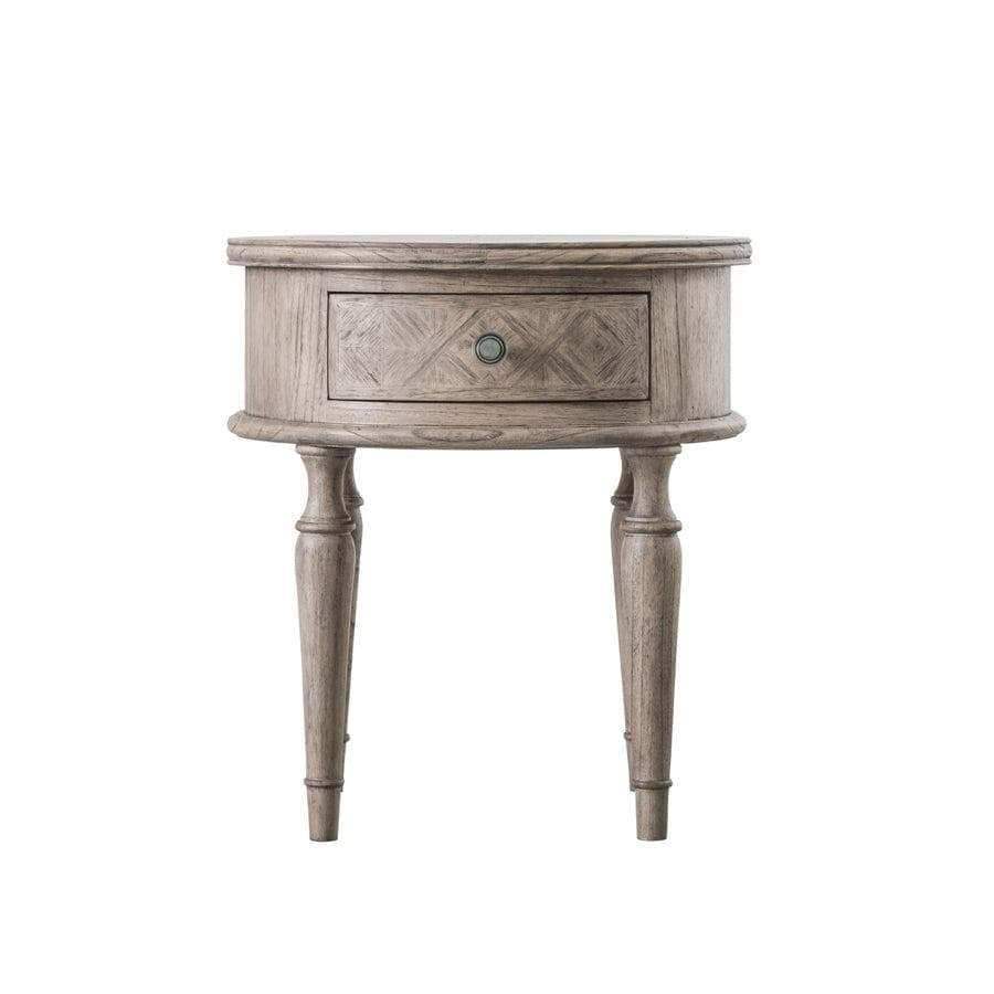 Round Wooden Parquet Styled 1 Drawer Side Table - The Farthing