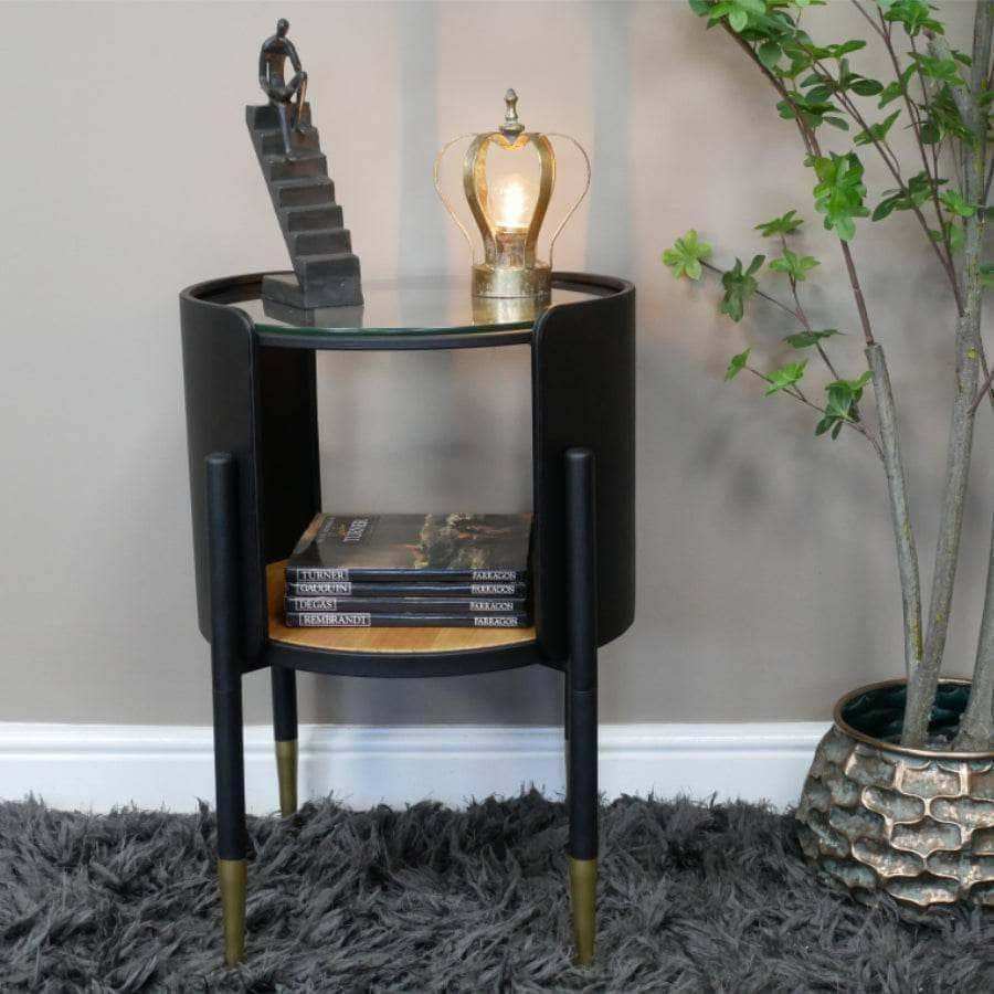 Rounded Art Deco Inspired Black Side Table - The Farthing