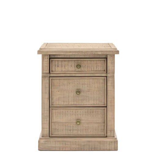 Rustic American Pine 3 Drawer Bedside Table - The Farthing