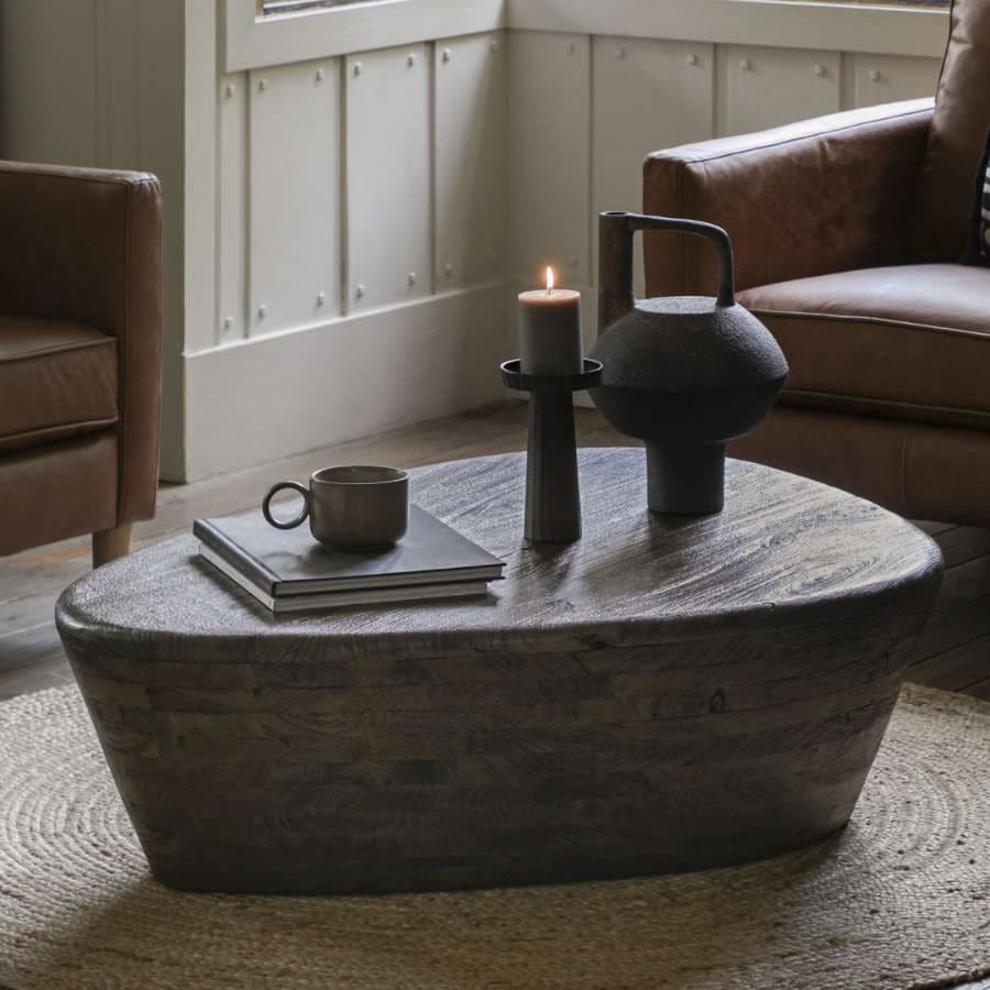 Rustic Dark Wood Angular Coffee Table - The Farthing