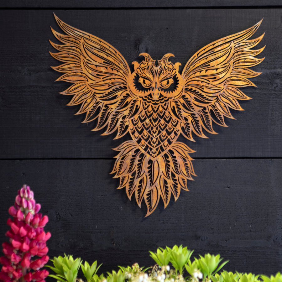 Rustic Flying Owl Metal Wall Art - The Farthing