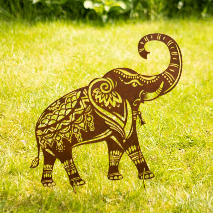 Rustic Indian Elephant Decorative Garden Stake - The Farthing